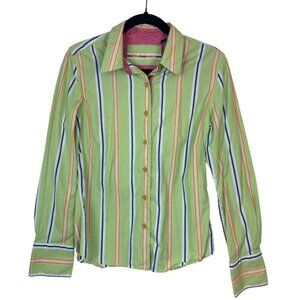Robert Graham Women's Size 10 Striped Button Down Shirt Green Orange